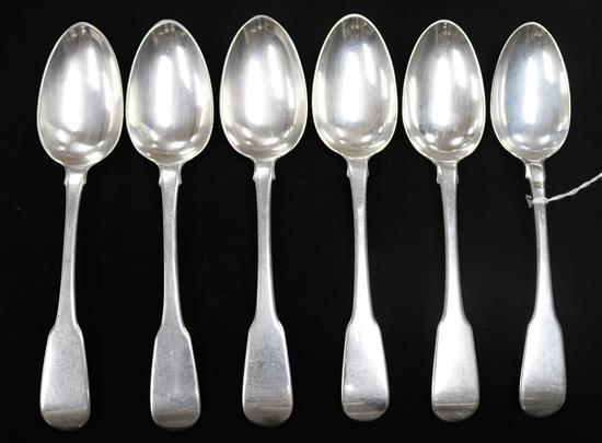 A set of six George III silver fiddle pattern table spoons, London 1816, maker Solomon Hougham